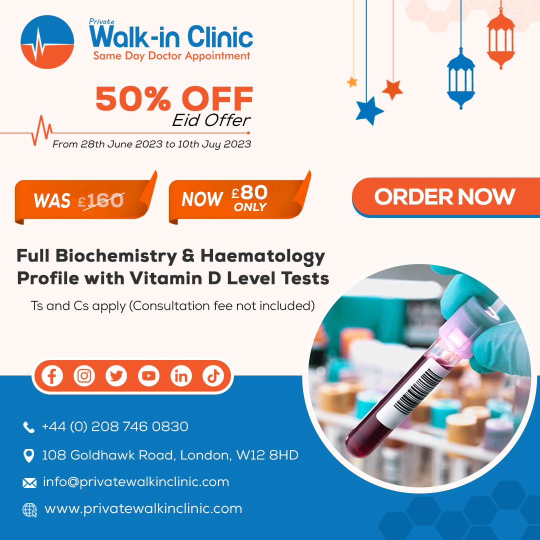 Eid Promotion! Full Biochemistry and Haematology Profile with Vitamin D level tests